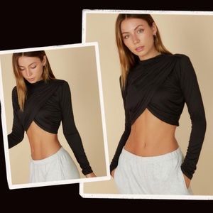 Black Draped Criss Cross Crop Top NWT